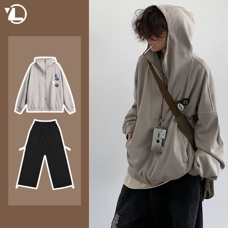 Retro Gaming Jacket - Setelan jaket Hoodie ritsleting pria, setelan