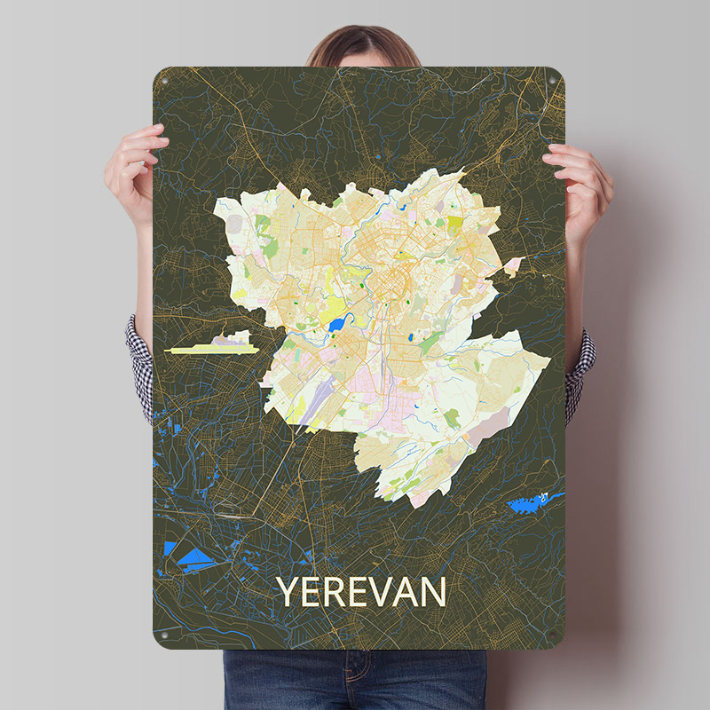 Retro Poster Gaming - Poster Peta Kota Yerevan dari Plat