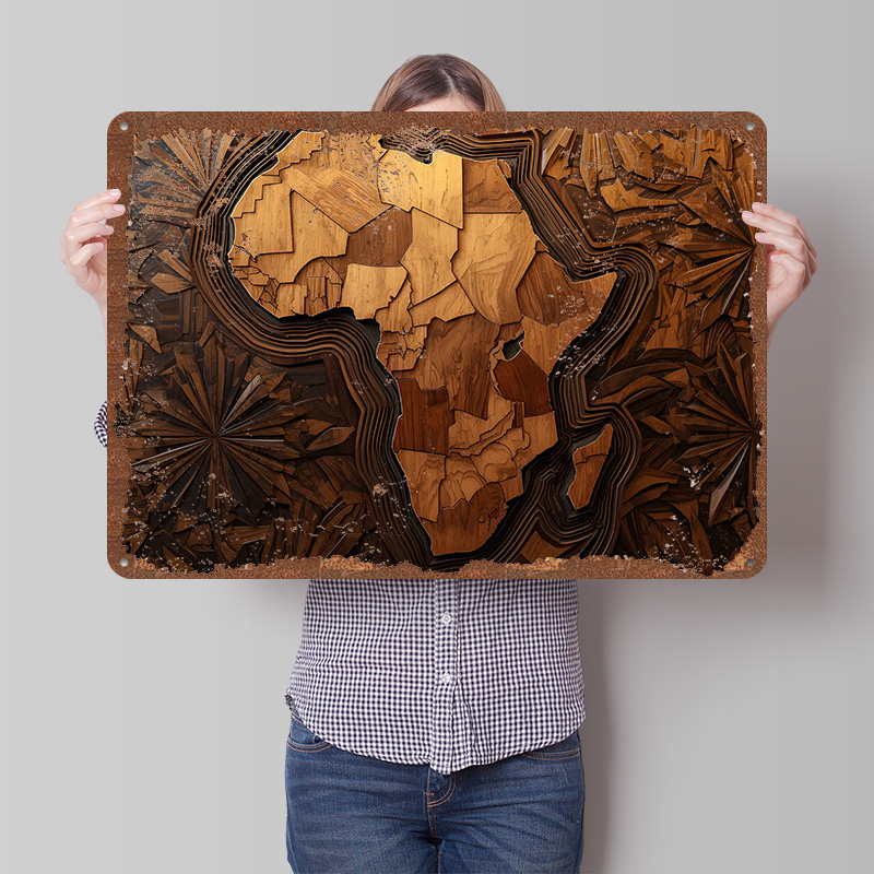 Retro Poster Gaming - Poster Seni Ukiran Kayu Peta Afrika,