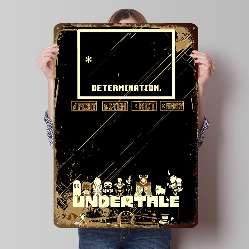 Retro Poster Gaming - Poster Logam Undertale Seni Dinding Kustom