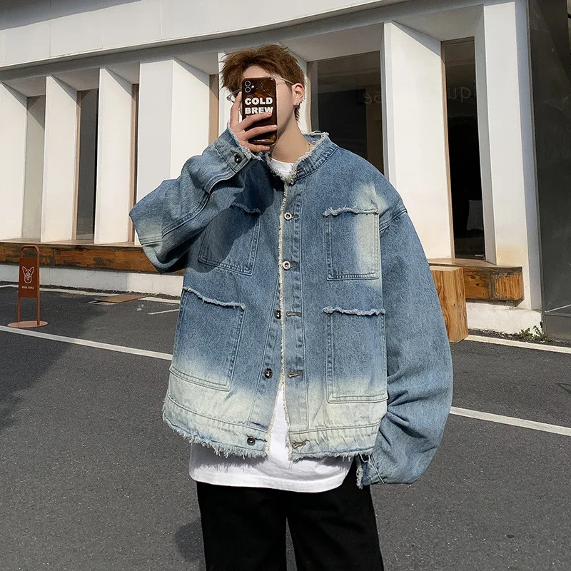Jaket Denim Raw Edge Hip Pop R - Retro Gaming Jacket ulasan dan harga
