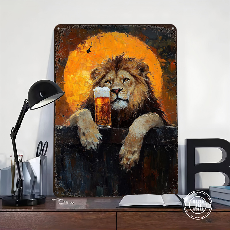 Poster Singa Dengan Bir, Papan - Retro Poster Gaming ulasan dan harga