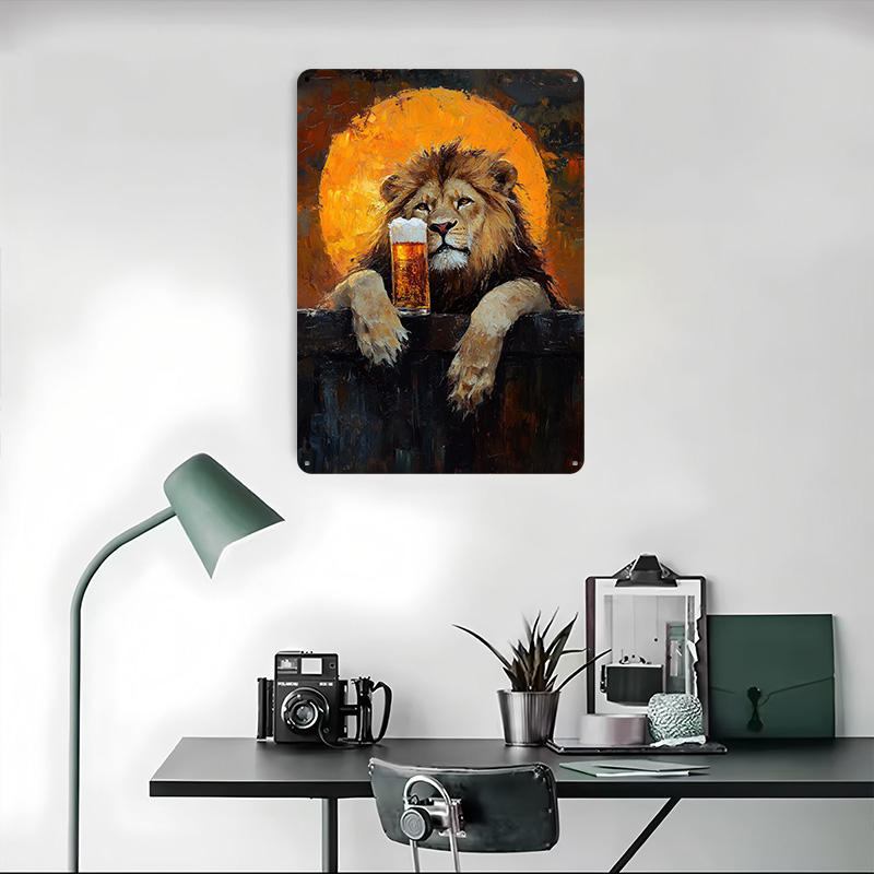 Poster Singa Dengan Bir, Papan - Retro Poster Gaming ulasan dan harga